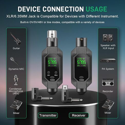 Wireless XLR Transmitter and Receiver UHF wireless microphone adapter for 164ft Range 8-Hours Battery wireless mic adapter for Condenser, Dynamic Mics, Mixer,PA System in Saudi Arabia