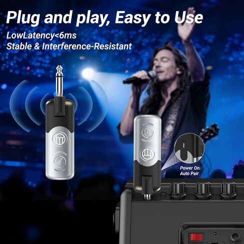 نظام جيتار لاسلكي ZealSound 2.4G، جهاز استقبال إرسال الجيتار للقيثارات الكهربائية، الجهير، لوحة المفاتيح، الطبول والأدوات المتعددة، التحكم في مستوى الصوت 3 مستويات، وقت تشغيل 25 ساعة، عرض البطارية، نطاق 197 قدم in Saudi Arabia