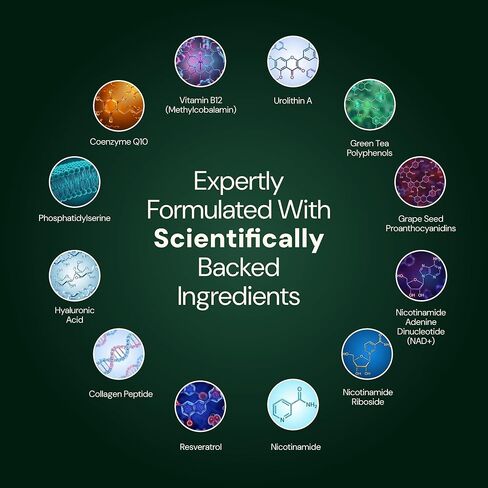 10 في 1 أوروليثين أ 1250 مجم مركب ليبوسومال لطول العمر | ث. NAD+، نيكوتيناميد ريبوسيد وريسفيراترول | دعم الميتوكوندريا يعزز الطاقة الخلوية ومكافحة الشيخوخة وتعافي العضلات in Kuwait