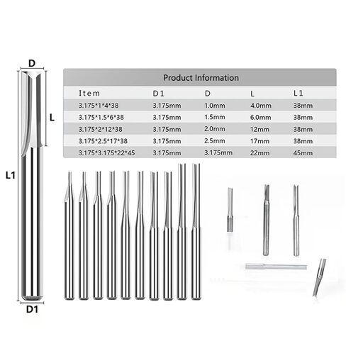 10pcs 3.175mm Shank 2 Flute Straight End Mill Carbide End Mills Router Bit Straight Slot for CNC MDF Engraving Milling Cutter in Saudi Arabia
