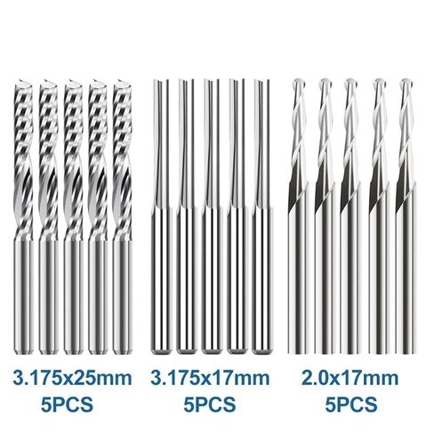 3.175 مللي متر عرقوب قاطعة المطحنة CNC راوتر بت 15 قطعة كربيد نهاية مطحنة لقم نحت مجموعة لقطع النجارة الاكريليك in Kuwait
