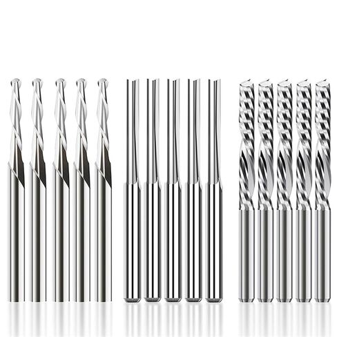 3.175mm Shank Milling Cutter CNC Router Bits 15pcs Carbide End Mill Engraving Bits Set for Woodworking Acrylic Cutting in Saudi Arabia
