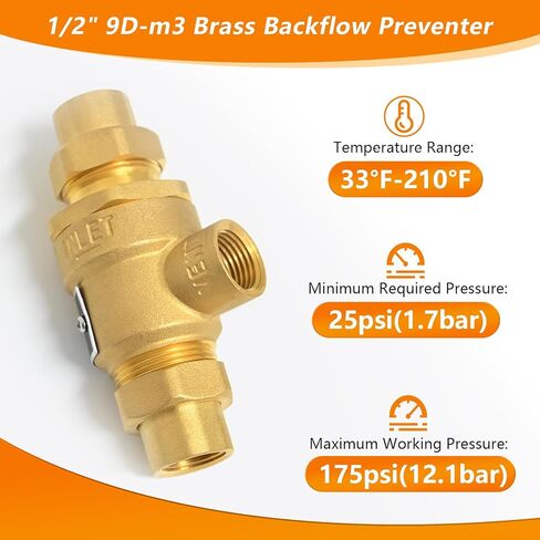 1/2" 9D-M3 مانع التدفق الخلفي للصمام المزدوج مع فتحة تهوية متوسطة، مانع التدفق الخلفي النحاسي، وصلات مدخل ومخرج الاتحاد الأنثوي، 190T012 in Kuwait