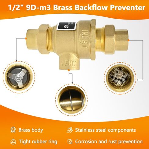 1/2" 9D-M3 مانع التدفق الخلفي للصمام المزدوج مع فتحة تهوية متوسطة، مانع التدفق الخلفي النحاسي، وصلات مدخل ومخرج الاتحاد الأنثوي، 190T012 in Kuwait
