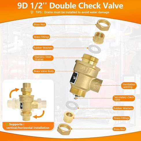 1/2" 9D-M3 مانع التدفق الخلفي للصمام المزدوج مع فتحة تهوية متوسطة، مانع التدفق الخلفي النحاسي، وصلات مدخل ومخرج الاتحاد الأنثوي، 190T012 in Kuwait