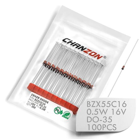 (عبوة من 100 قطعة) شانزون BZX55C16 (1N5246B) زينر ديود 0.5 وات 16 فولت DO-35 (DO-204AH) صمامات ثنائية محورية 0.5 وات 16 فولت in Saudi Arabia