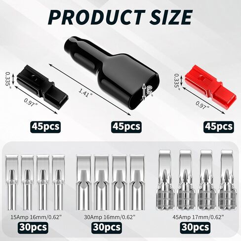 225 Pcs 15a/30a/45 Amp Power Connectors Assortment Kit with PVC Cover(20-10awg) Power Connectors Quick Disconnect Battery Modular Terminals in Saudi Arabia