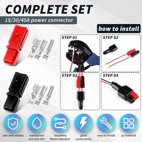 225 Pcs 15a/30a/45 Amp Power Connectors Assortment Kit with PVC Cover(20-10awg) Power Connectors Quick Disconnect Battery Modular Terminals in Saudi Arabia