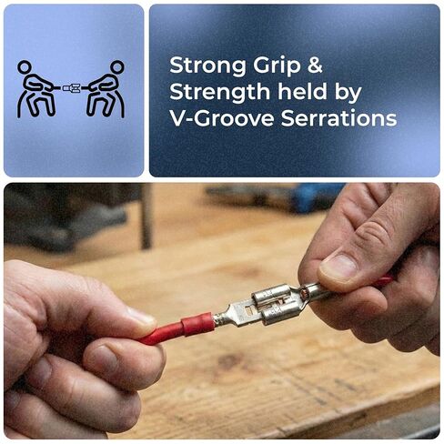 Sherco-Auto 100 Pcs Non-Insulated 12-10 Gauge Female Quick Disconnect Connector - .250 1/4" Stud Wire Terminal - Copper & V-Grooves Serrations for Strong Crimps & Corrosion Resistance - Made in USA in Saudi Arabia