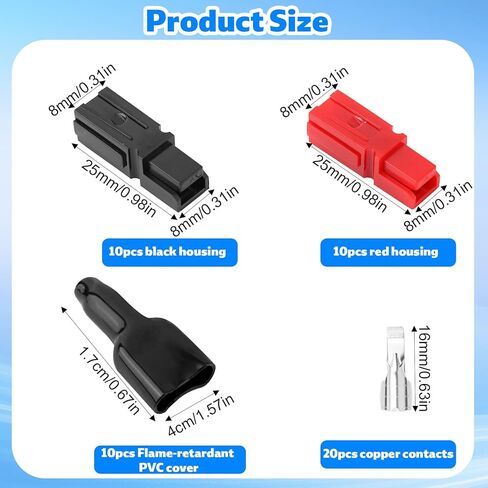 50pcs 45Amp Power Connectors Kit, 4-6mm (10-12 AWG) 20pcs Red & Black Housing Connectors with 20 Silver-Plated Copper Contacts & 10 PVC Covers Quick Disconnect Assortment Battery Terminals Kit in Saudi Arabia
