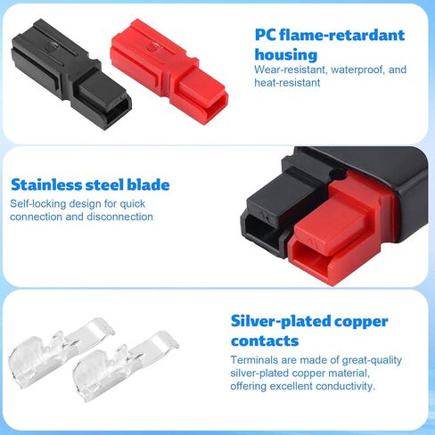 50pcs 45Amp Power Connectors Kit, 4-6mm (10-12 AWG) 20pcs Red & Black Housing Connectors with 20 Silver-Plated Copper Contacts & 10 PVC Covers Quick Disconnect Assortment Battery Terminals Kit in Saudi Arabia