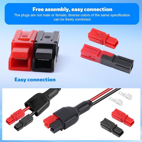 50pcs 45Amp Power Connectors Kit, 4-6mm (10-12 AWG) 20pcs Red & Black Housing Connectors with 20 Silver-Plated Copper Contacts & 10 PVC Covers Quick Disconnect Assortment Battery Terminals Kit in Saudi Arabia