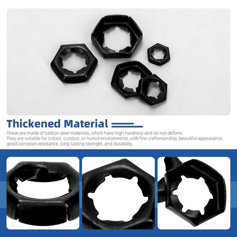 Glarks 105pcs M6 M8 M10 M12 M14 Push On Lock Nuts Assortment Kit, 65Mn Steel External Push Rings Nuts, Quick Speed Locking Nut, Internal Tooth Star Lock Nut for Shaft and Stud in Saudi Arabia