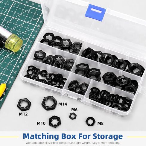 Glarks 105pcs M6 M8 M10 M12 M14 Push On Lock Nuts Assortment Kit, 65Mn Steel External Push Rings Nuts, Quick Speed Locking Nut, Internal Tooth Star Lock Nut for Shaft and Stud in Saudi Arabia
