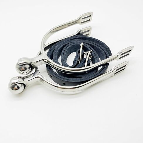 Women's English Roller Ball Bumper Spurs Set - 304 Stainless Steel Riding Spurs with 1.2 Inch Neck & Leather Straps for Equestrian, Trail Riding and Western Shows (3.7 Inch Arch, 6.0 oz) in Saudi Arabia