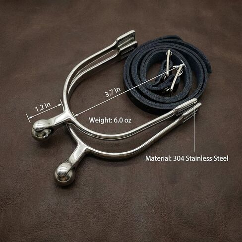 Women's English Roller Ball Bumper Spurs Set - 304 Stainless Steel Riding Spurs with 1.2 Inch Neck & Leather Straps for Equestrian, Trail Riding and Western Shows (3.7 Inch Arch, 6.0 oz) in Saudi Arabia