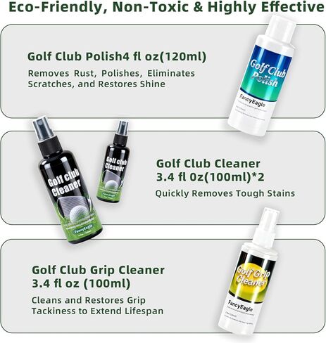 مجموعة رعاية نادي الجولف - نظيفة ، تلميع واستعادة مكاوي ، سائقين ، مضرب - راجع الصدأ ، الخدوش واستعادة المعادن | يشمل منظف نادي الجولف ، البولندية ، منظف قبضة ، منشفة مغناطيسية وفرشاة نادي الجولف in Kuwait