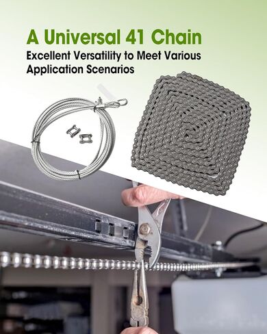 #41 20 ft Roller Chain with 2 Connecting Links and Cable for Gate Openers, Carbon Steel Door Opener Chain for Garage Overhead Gates Hanger Door Automatic Sliding Gate Replacement Karts Bike in Kuwait