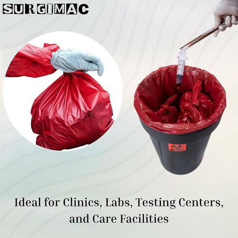 حقيبة نفايات معدية حمراء سعة 10-15 جالون من SurgiMac - شديدة التحمل 24x32 بوصة - حقيبة التخلص من المخاطر البيولوجية للاستخدام الطبي والمختبري والصناعي | حالة 500 in Saudi Arabia