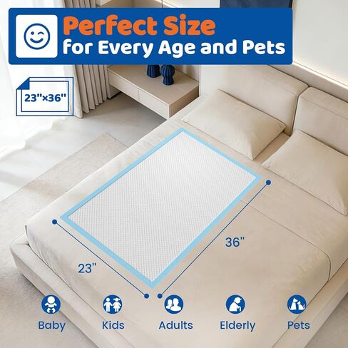 وسادات سرير فائقة الامتصاص للاستعمال مرة واحدة مقاس 23 بوصة × 36 بوصة (100 قطعة)، وسادات داخلية ممتازة للبالغين لعلاج سلس البول، وسادات تبول مقاومة للماء، وسادة تدريب كبيرة جدًا للجراء، وسادة تغيير حفاضات الأطفال in Kuwait