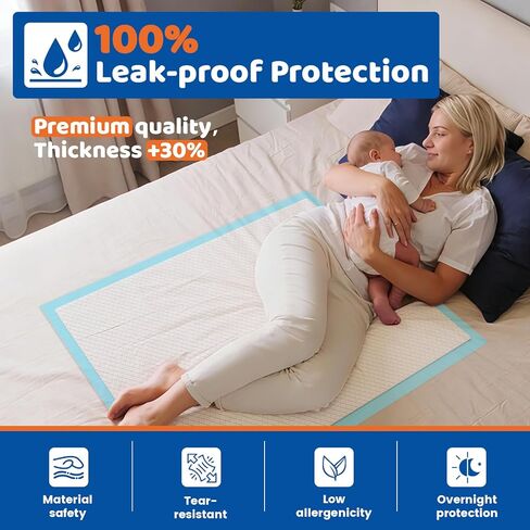 وسادات سرير فائقة الامتصاص للاستعمال مرة واحدة مقاس 23 بوصة × 36 بوصة (100 قطعة)، وسادات داخلية ممتازة للبالغين لعلاج سلس البول، وسادات تبول مقاومة للماء، وسادة تدريب كبيرة جدًا للجراء، وسادة تغيير حفاضات الأطفال in Kuwait