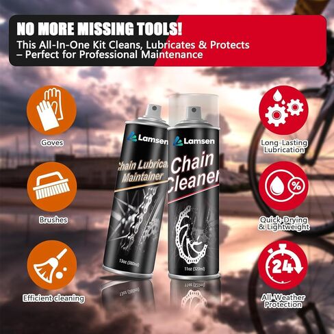 مجموعة منظف السلسلة ، مجموعة نظافة سلسلة الدراجات ، مجموعة تنظيف الدراجات النارية مع منظف السلسلة 17oz وسلسلة التشحيم 14 أوقية بما في ذلك الفرش والقفازات للتنظيف والحفاظ على جميع الدراجات （1 حزمة) in Kuwait