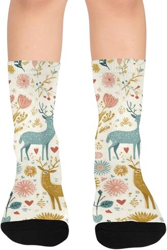 جوارب Pastel Deer Blooms للمشي لمسافات طويلة - جوارب شتوية حرارية سميكة دافئة للأطفال الصغار للأولاد والبنات للمدرسة، والارتداء اليومي والأنشطة الخارجية in Kuwait