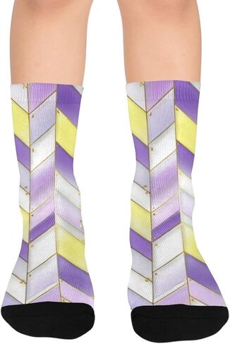 جوارب المشي لمسافات طويلة بتصميم هندسي أصفر وأرجواني عصري - جوارب شتوية حرارية سميكة دافئة للأطفال الصغار للأولاد والبنات للمدرسة، والارتداء اليومي والأنشطة الخارجية in Kuwait