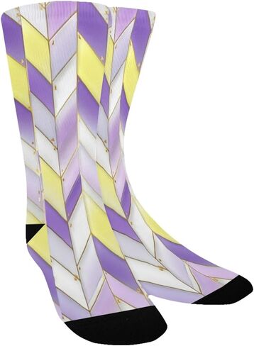 جوارب المشي لمسافات طويلة بتصميم هندسي أصفر وأرجواني عصري - جوارب شتوية حرارية سميكة دافئة للأطفال الصغار للأولاد والبنات للمدرسة، والارتداء اليومي والأنشطة الخارجية in Kuwait