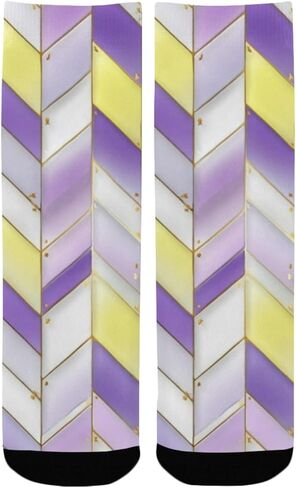 جوارب المشي لمسافات طويلة بتصميم هندسي أصفر وأرجواني عصري - جوارب شتوية حرارية سميكة دافئة للأطفال الصغار للأولاد والبنات للمدرسة، والارتداء اليومي والأنشطة الخارجية in Kuwait