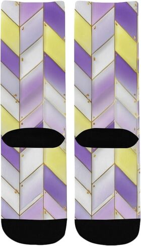 جوارب المشي لمسافات طويلة بتصميم هندسي أصفر وأرجواني عصري - جوارب شتوية حرارية سميكة دافئة للأطفال الصغار للأولاد والبنات للمدرسة، والارتداء اليومي والأنشطة الخارجية in Kuwait