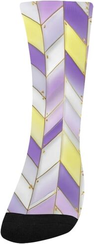 جوارب المشي لمسافات طويلة بتصميم هندسي أصفر وأرجواني عصري - جوارب شتوية حرارية سميكة دافئة للأطفال الصغار للأولاد والبنات للمدرسة، والارتداء اليومي والأنشطة الخارجية in Kuwait