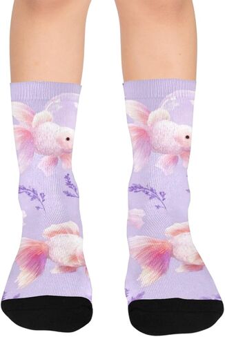 جوارب Art Goldfish الناعمة باللون الأرجواني للمشي لمسافات طويلة - جوارب شتوية سميكة دافئة للأولاد والبنات الصغار للمدرسة، والارتداء اليومي والأنشطة الخارجية in Kuwait