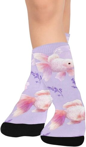 جوارب Art Goldfish الناعمة باللون الأرجواني للمشي لمسافات طويلة - جوارب شتوية سميكة دافئة للأولاد والبنات الصغار للمدرسة، والارتداء اليومي والأنشطة الخارجية in Kuwait