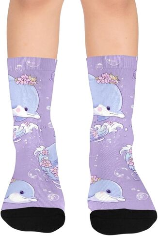 جوارب صيفية للمشي لمسافات طويلة بطبعة دولفين باستيل - جوارب شتوية حرارية سميكة دافئة للأولاد والبنات للمدرسة، والارتداء اليومي والأنشطة الخارجية in Kuwait