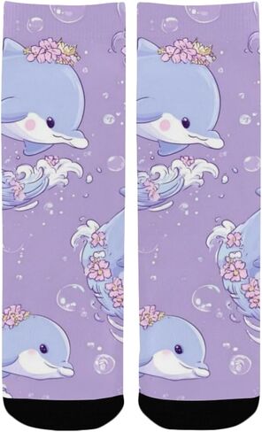 جوارب صيفية للمشي لمسافات طويلة بطبعة دولفين باستيل - جوارب شتوية حرارية سميكة دافئة للأولاد والبنات للمدرسة، والارتداء اليومي والأنشطة الخارجية in Kuwait