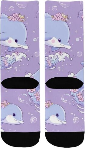 جوارب صيفية للمشي لمسافات طويلة بطبعة دولفين باستيل - جوارب شتوية حرارية سميكة دافئة للأولاد والبنات للمدرسة، والارتداء اليومي والأنشطة الخارجية in Kuwait