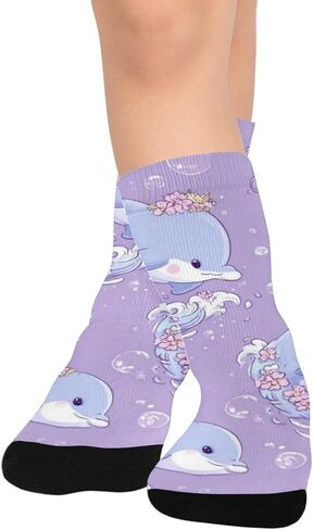 جوارب صيفية للمشي لمسافات طويلة بطبعة دولفين باستيل - جوارب شتوية حرارية سميكة دافئة للأولاد والبنات للمدرسة، والارتداء اليومي والأنشطة الخارجية in Kuwait