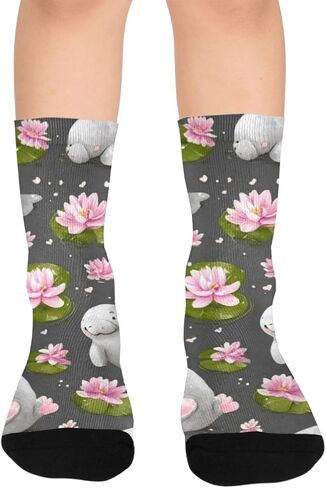 جوارب Lily Pad Manatees للمشي لمسافات طويلة - جوارب شتوية حرارية سميكة دافئة للأولاد والبنات للمدرسة، والارتداء اليومي والأنشطة الخارجية in Kuwait