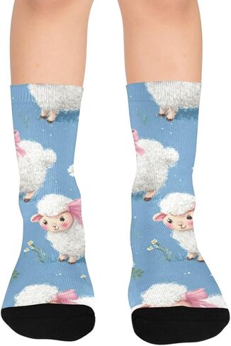 جوارب زرقاء للمشي لمسافات طويلة بطبعة خروف باستيل - جوارب شتوية حرارية سميكة دافئة للأولاد والبنات للمدرسة، والارتداء اليومي والأنشطة الخارجية in Kuwait