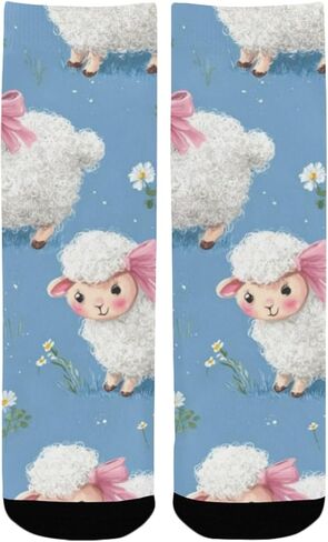 جوارب زرقاء للمشي لمسافات طويلة بطبعة خروف باستيل - جوارب شتوية حرارية سميكة دافئة للأولاد والبنات للمدرسة، والارتداء اليومي والأنشطة الخارجية in Kuwait