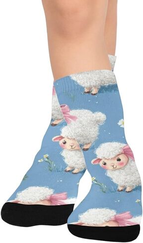 جوارب زرقاء للمشي لمسافات طويلة بطبعة خروف باستيل - جوارب شتوية حرارية سميكة دافئة للأولاد والبنات للمدرسة، والارتداء اليومي والأنشطة الخارجية in Kuwait