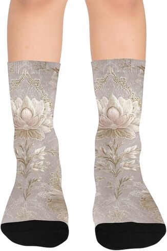 جوارب بيج للتنزه سيرًا على الأقدام من الدانتيل بطبعة زهور - جوارب شتوية حرارية سميكة دافئة للأطفال الصغار للأولاد والبنات للمدرسة، والارتداء اليومي والأنشطة الخارجية in Kuwait