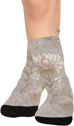 جوارب بيج للتنزه سيرًا على الأقدام من الدانتيل بطبعة زهور - جوارب شتوية حرارية سميكة دافئة للأطفال الصغار للأولاد والبنات للمدرسة، والارتداء اليومي والأنشطة الخارجية in Kuwait