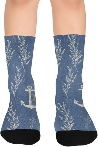 جوارب زرقاء للمشي لمسافات طويلة بطباعة مرساة بحرية - جوارب شتوية حرارية سميكة دافئة للأولاد والبنات الصغار للمدرسة، والارتداء اليومي والأنشطة الخارجية in Kuwait