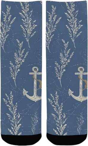 جوارب زرقاء للمشي لمسافات طويلة بطباعة مرساة بحرية - جوارب شتوية حرارية سميكة دافئة للأولاد والبنات الصغار للمدرسة، والارتداء اليومي والأنشطة الخارجية in Kuwait
