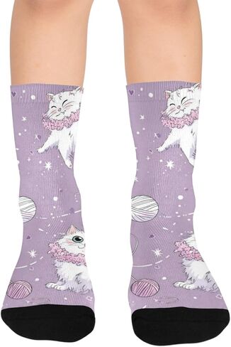 جوارب كارتون كاتس أرجوانية للمشي لمسافات طويلة - جوارب شتوية حرارية سميكة دافئة للأولاد والبنات للمدرسة، والارتداء اليومي والأنشطة الخارجية in Kuwait