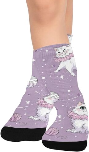 جوارب كارتون كاتس أرجوانية للمشي لمسافات طويلة - جوارب شتوية حرارية سميكة دافئة للأولاد والبنات للمدرسة، والارتداء اليومي والأنشطة الخارجية in Kuwait