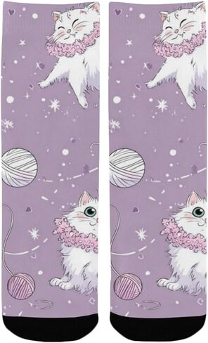 جوارب كارتون كاتس أرجوانية للمشي لمسافات طويلة - جوارب شتوية حرارية سميكة دافئة للأولاد والبنات للمدرسة، والارتداء اليومي والأنشطة الخارجية in Kuwait