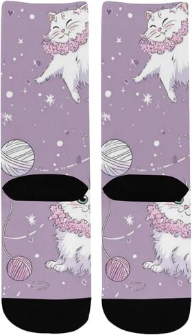 جوارب كارتون كاتس أرجوانية للمشي لمسافات طويلة - جوارب شتوية حرارية سميكة دافئة للأولاد والبنات للمدرسة، والارتداء اليومي والأنشطة الخارجية in Kuwait